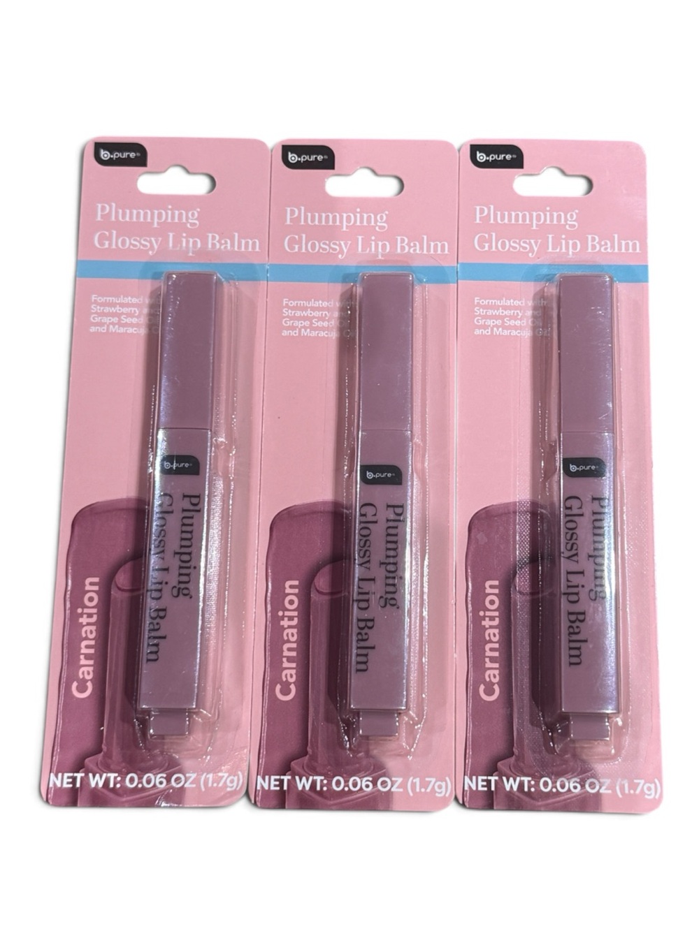 B PURE Plumping Glossy Lip Balm — Carnation X 3 Bundle